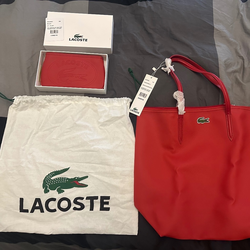 BNWT - Lacoste tote and mini clutch - flame scarlet (Red)